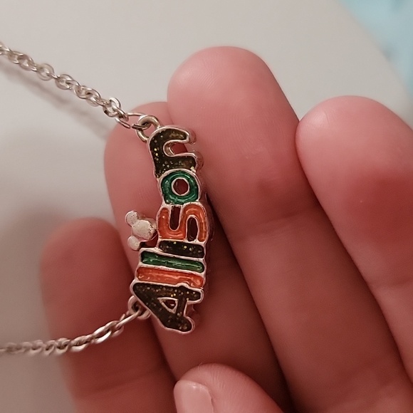 Allison Personalized Disney Mickey Ears Necklace. Silver tone 14"-16.5"L - Picture 1 of 3